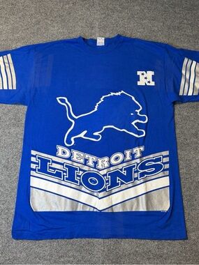 Vintage Salem Detroit Lions All Over Print T Shirt Blue XL USA